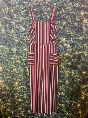 Xhilaration Coral, Cream, Mint Green & Black Striped Wide-Leg Jumpsuit